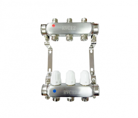 Коллекторная группа НЕРЖ 1" (DN25) 4 x 3/4" (евроконус), с расходомерами RVC Pro